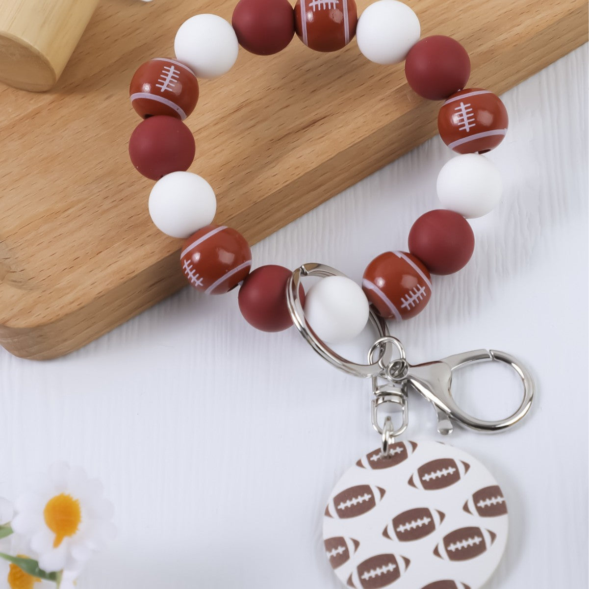 Wholesale Cartoon Sports Beaded Wristlet Keychains Basketball Football Volleyball Pendant
