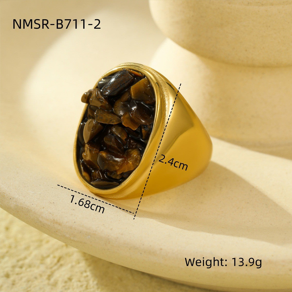 Wholesale Geometric shaped tiger eye stone stainless steel ring