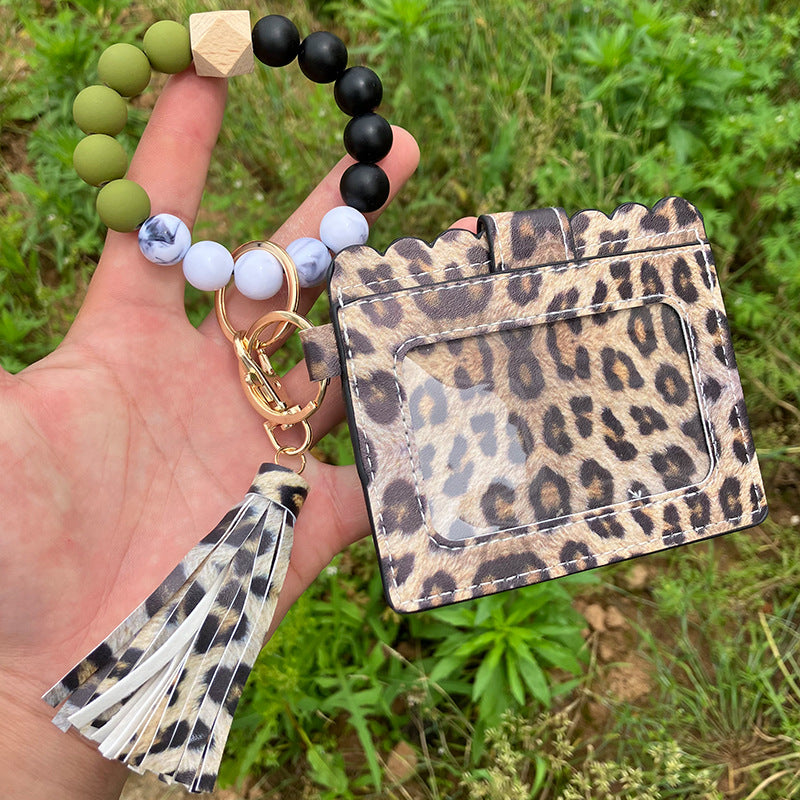 Wholesale Colorful Beads PU Leopard Snake Print Coin Purse Keychain