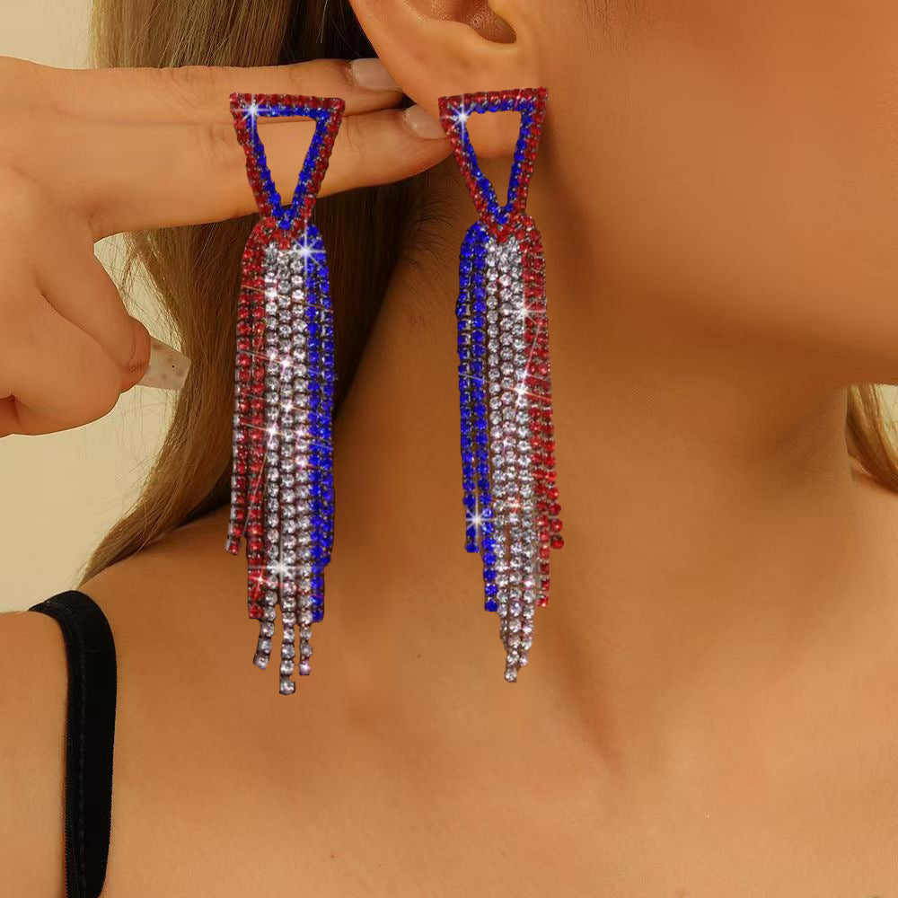 Wholesale Independence Day  Heart Shape Rhinestone Dangle  Bohemian Earrings