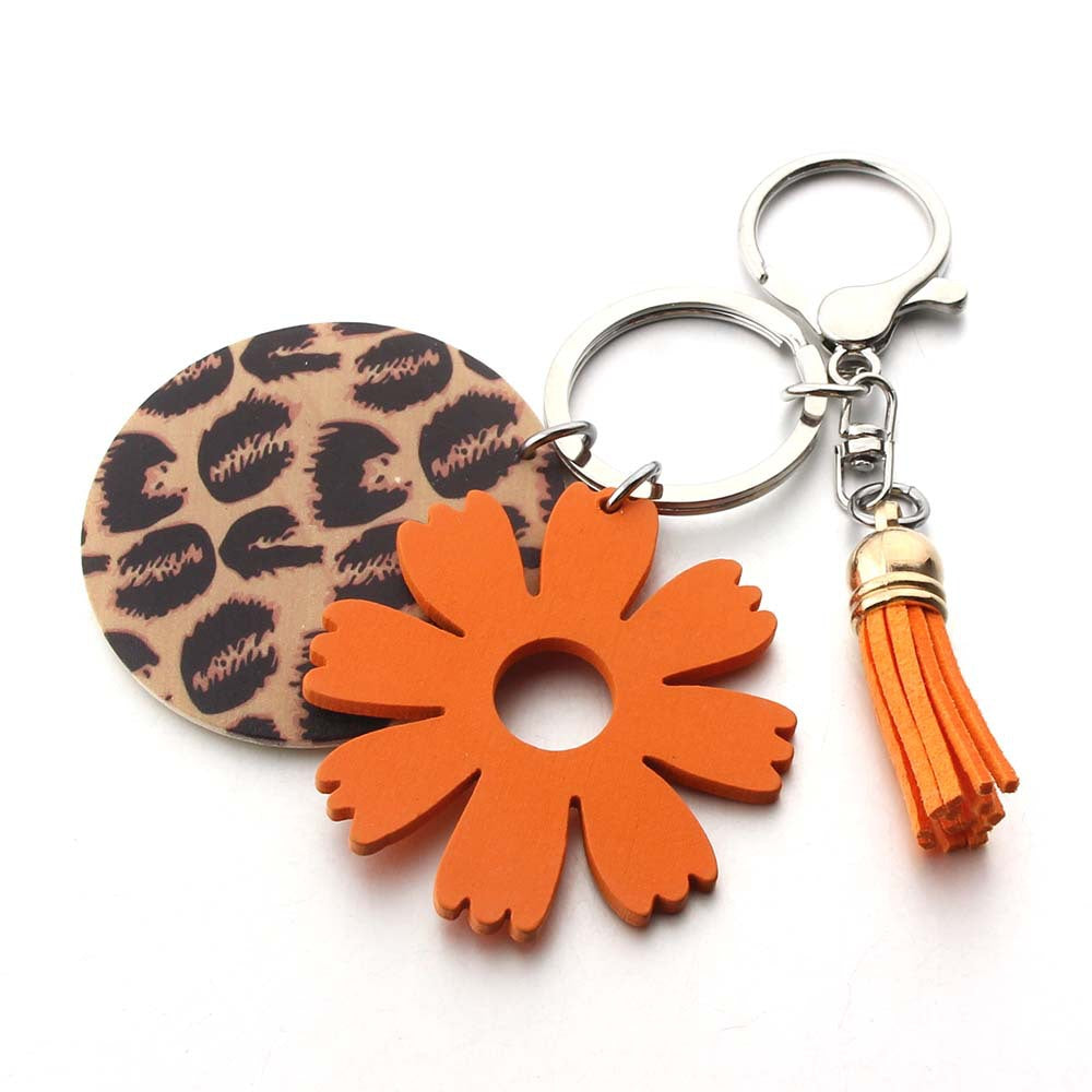 Wholesale Sunflower Hollow Leopard Print Tassel Keychain
