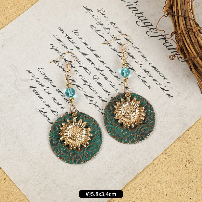 Wholesale Alloy Electroplated Retro Tassel Earrings For Women Ethnic Contrast Color Long Earrings Vacation Style Fashion Accessory