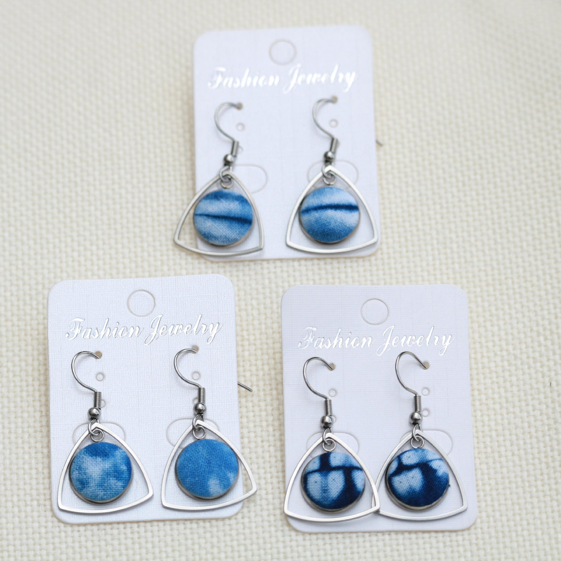 Wholesale Ethnic Style Earrings Tie-Dye Blue Dye Batik Hand-Woven Fabric Buckle Earrings Earrings
