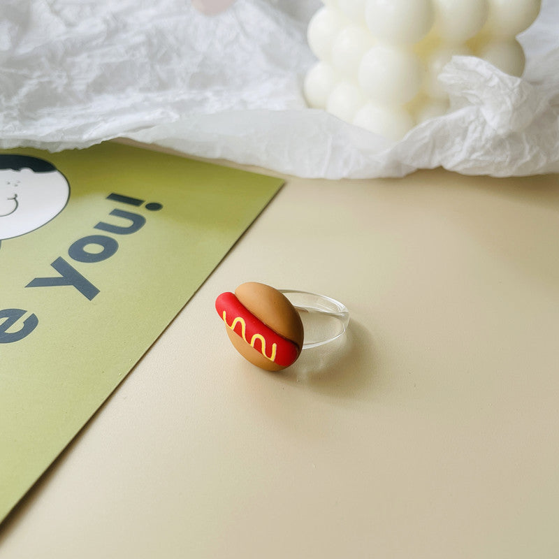 Wholesale Japanese fun food cute croissant pizza toast grape tart resin ring