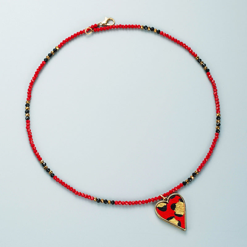 Wholesale Crystal Beaded Alloy Inlaid Leopard Print Leather Love Sweater Chain