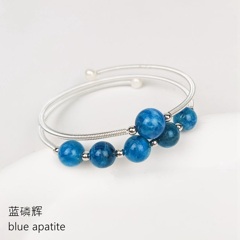 Wholesale Natural Crystal Blue Phosphorus Radiant Natural Stone Irregular Wrapped Silk Handmade Wrapped Wire Bracelet