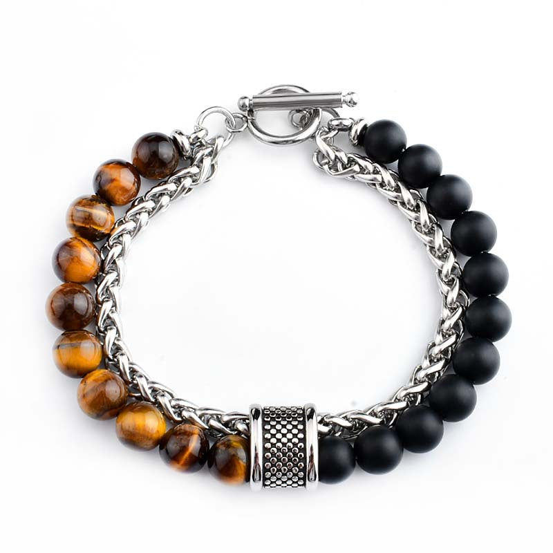 Wholesale Stainless Steel Double Layer Frosted Stone Men's Bracelet