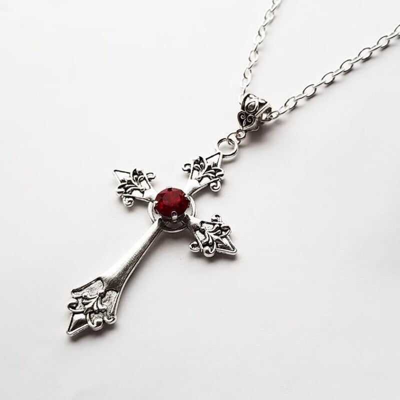 Wholesale  Creative Flower Pattern Cross Diamond Necklace Gothic