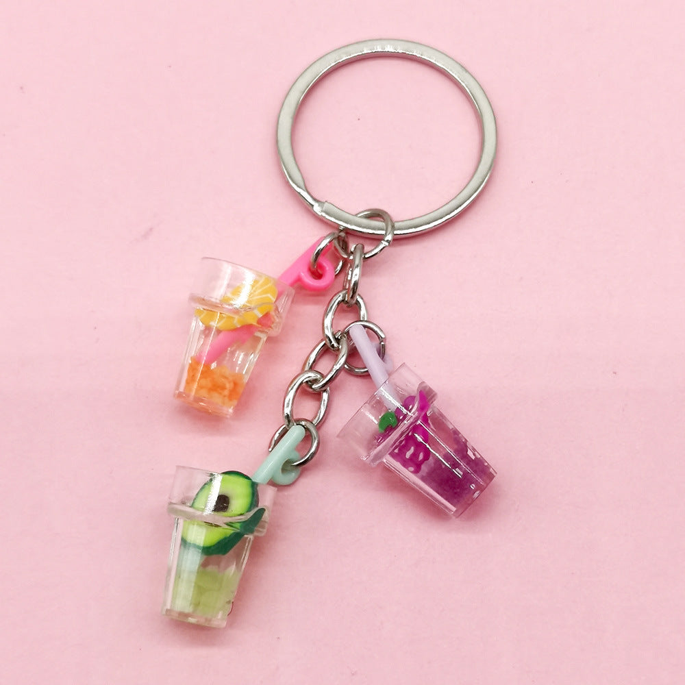 Wholesale Resin Luminous Simulation Fruit Juice Keychain Small Pendant Juice Cup