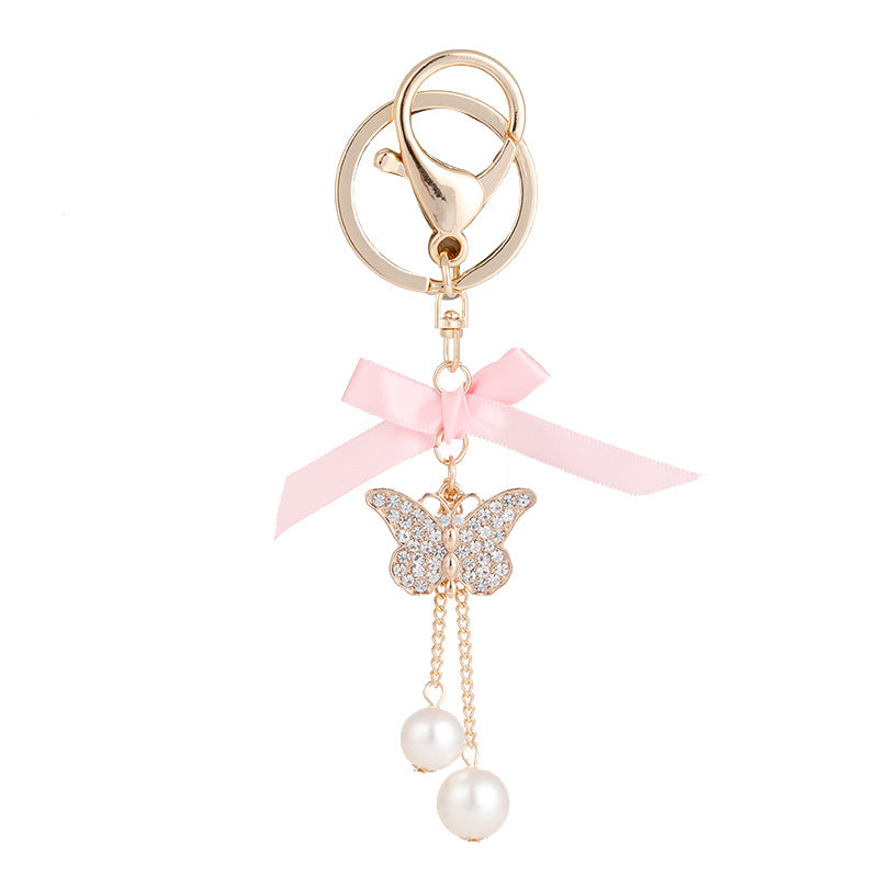 Wholesale Pearl Alloy Butterfly Tassel Keychain