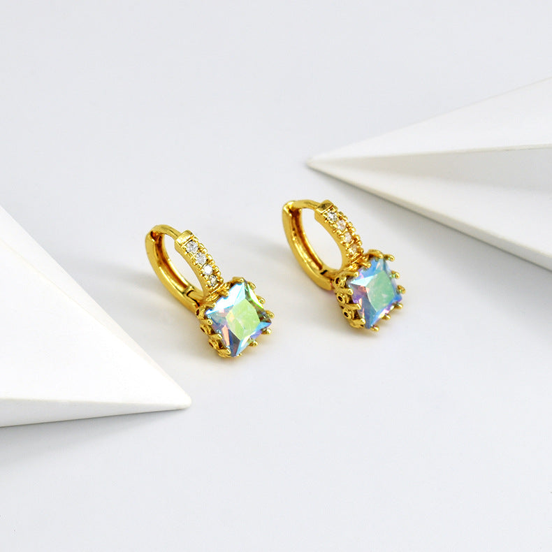 Wholesale Temperament Inlaid Cubic Zirconia Simple and Sweet Full Diamond Copper Earrings