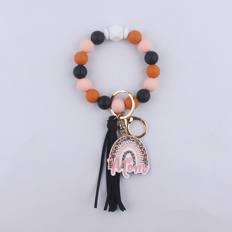 Wholesale Mother's Day Leopard Print Silicone Bead Bracelet Keychain