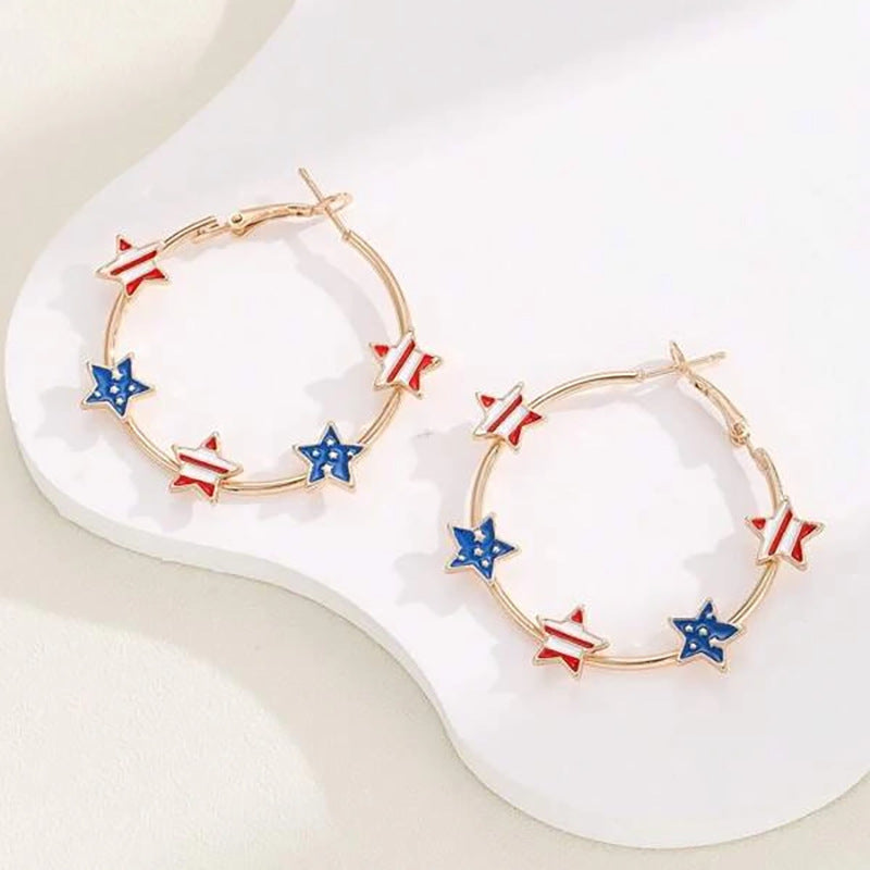 Wholesale 2pairs/pack Independence Day Pentagram Flag Oil Drop Earrings