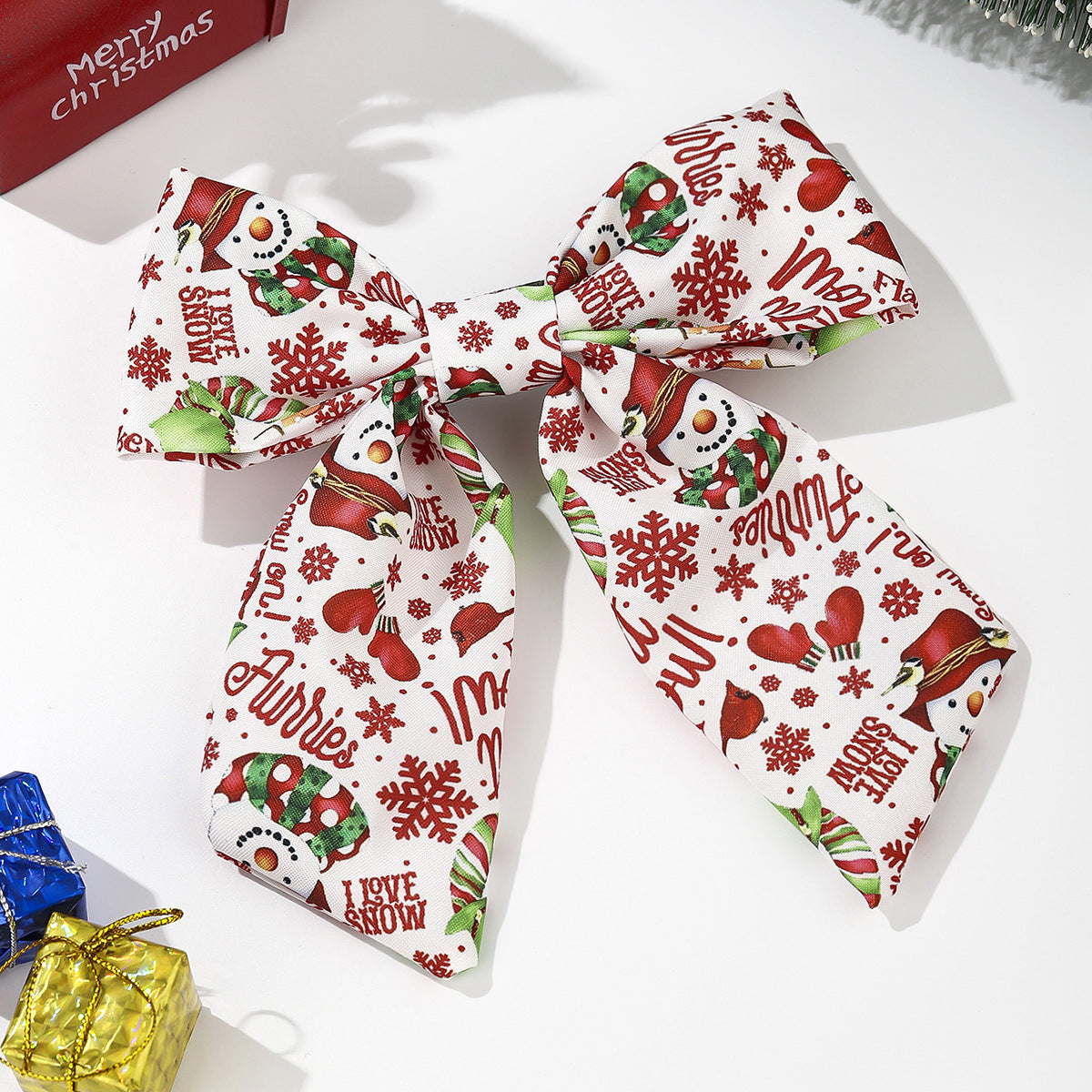 Wholesale Fabric knotted  gift pine tree snowflake striped plaid solid color knotted wide brim hairpin