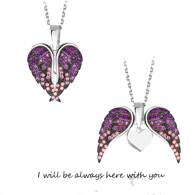 Wholesale Zircon Angel Wings Love DIY Engraving Necklace