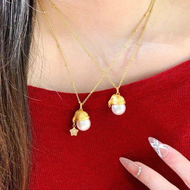 Wholesale Christmas hat pendant pearl necklace women' s summer sweater necklace