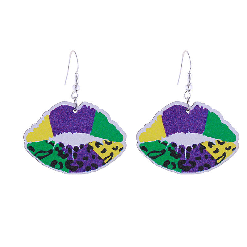 Wholesale Colorful Carnival Crocodile Lobster Crown Mask Wooden  Mardi Gras Earrings