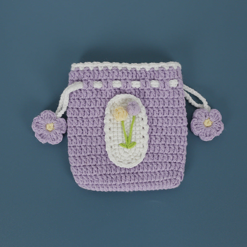 Wholesale Hand Knitted Wool Crocheted Drawstring Coin Purse