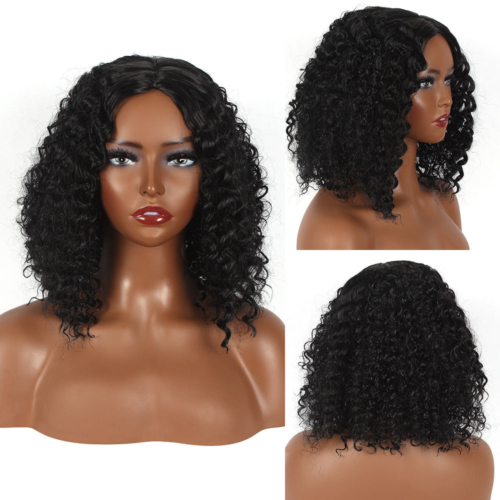 Wholesale Women's long bangs afro wrapped tube black spring curls short curly hair full head set