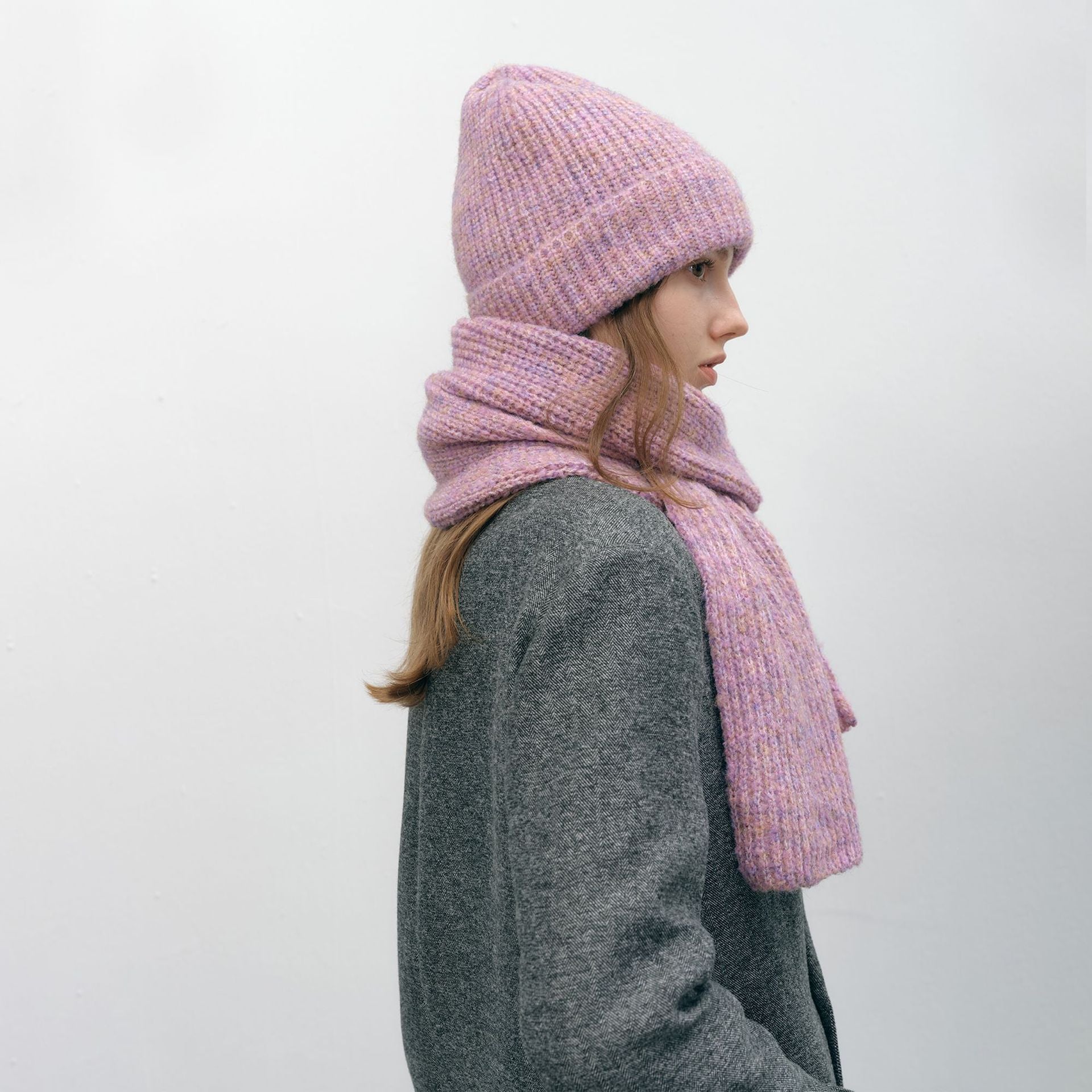 Wholesale Autumn and Winter Multi-color Gradient Thickened Warm Knitted Hat Scarf Two-piece Set