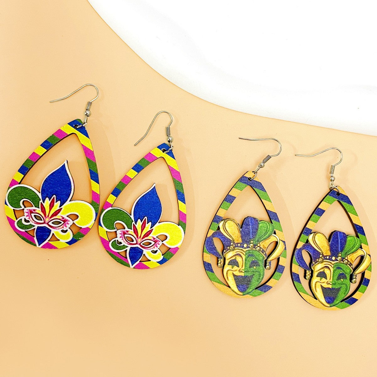 Wholesale carnival earrings hollow water drop mask clown earrings personality hip-hop party suit