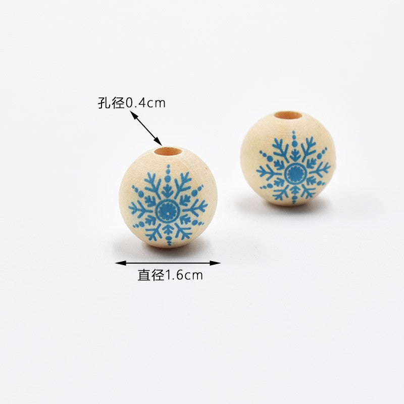 Wholesale 10pcs  Christmas Snowflake Wood Beads 16MM Colorful Printed Beads  Wood Beads