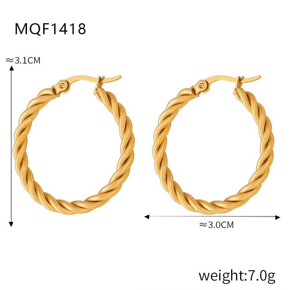 Wholesale Titanium Steel Gold Plated Hemp Pattern Large Earrings