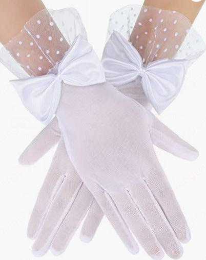Wholesale Polka dot mesh black lace bow gloves