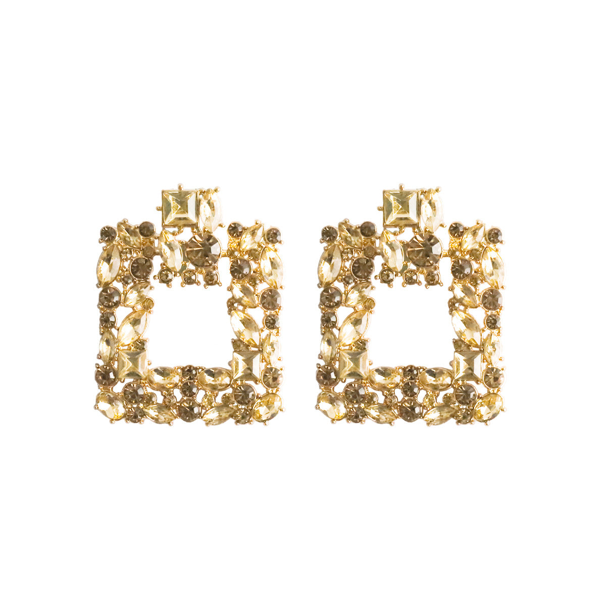 Wholesale Retro Square Gemstone Diamond Inlaid Alloy Earrings