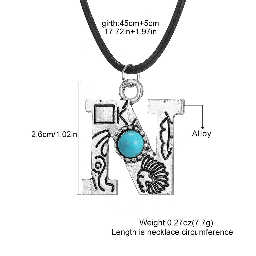 Wholesale English letter necklace western style cactus sunflower turquoise chain