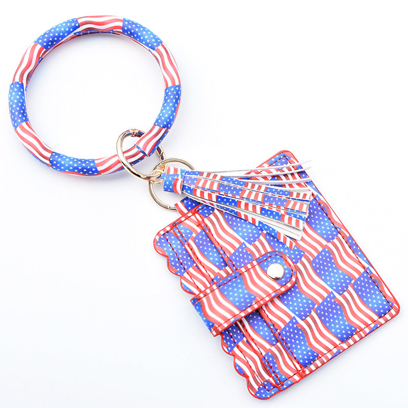Wholesale Leopard Print PU Leather Tassel Bracelet Coin Purse Keychain