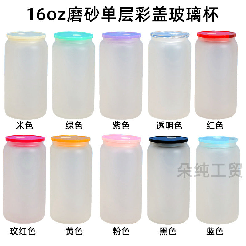 Wholesale Sublimation Mason Glass 12oz/16oz Coke Cup Cans Frosted Straws Single and Double Glass Bamboo Cover Cup