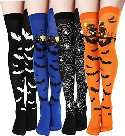 Wholesale Halloween Bat Spider Web Clown Skeleton Skull Over The Knee Socks