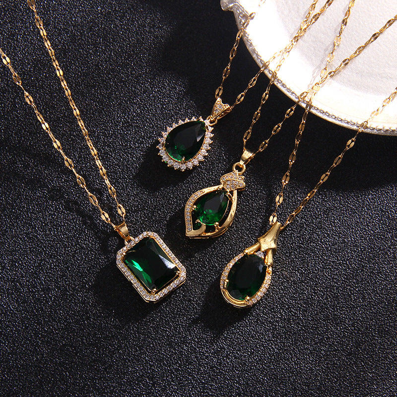 Wholesale Titanium steel necklace female zircon water drop pendant niche design jewelry