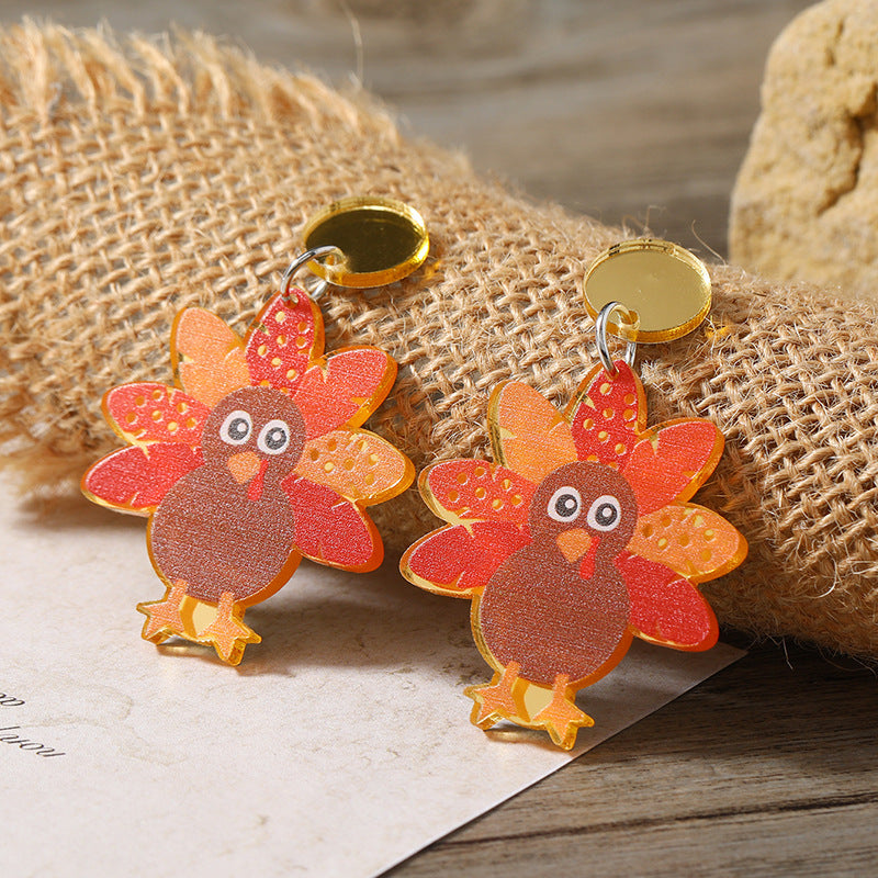 Wholesale Christmas Thanksgiving Animal Leopard Print Turkey Earrings