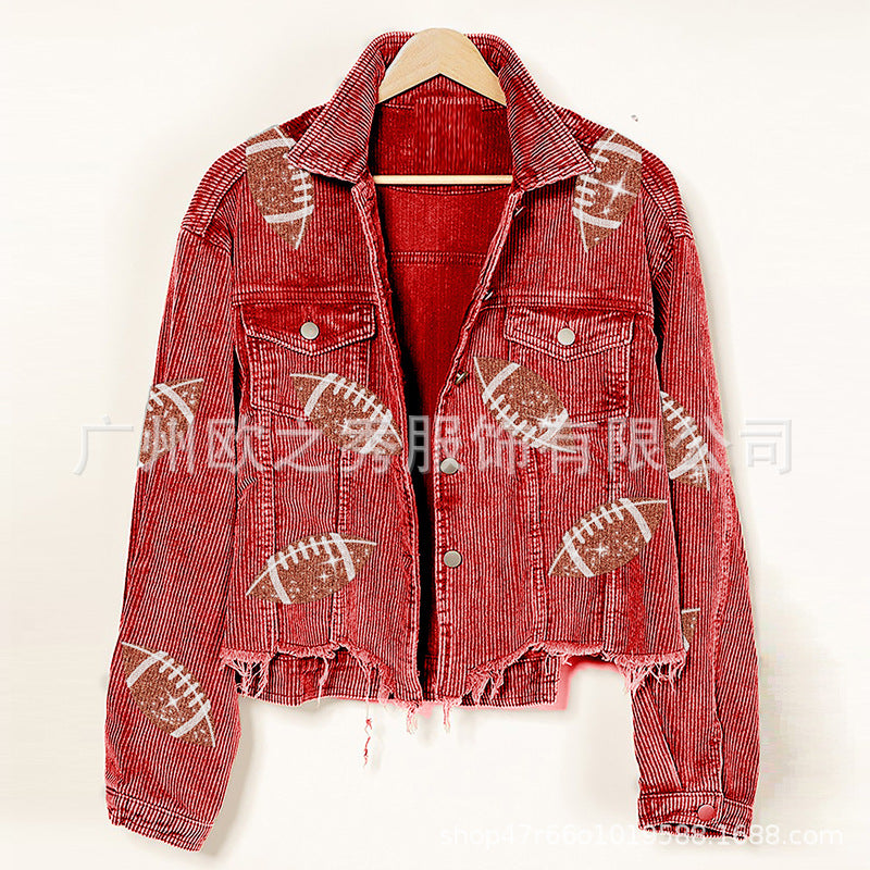 Wholesale Popular European and American Style Lapel Sequin Embroidered Corduroy Women Clothes