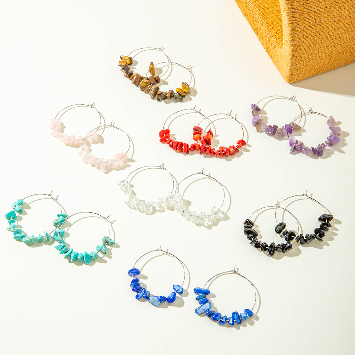 Wholesale  10pcs Versatile irregular crystal gravel Hoop Earrings