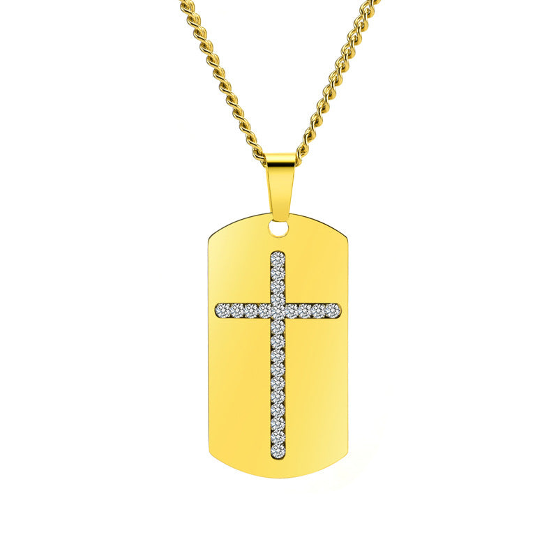 Wholesale Military Brand Crystal Cross Titanium Steel Sweater Chain Pendant Necklaces