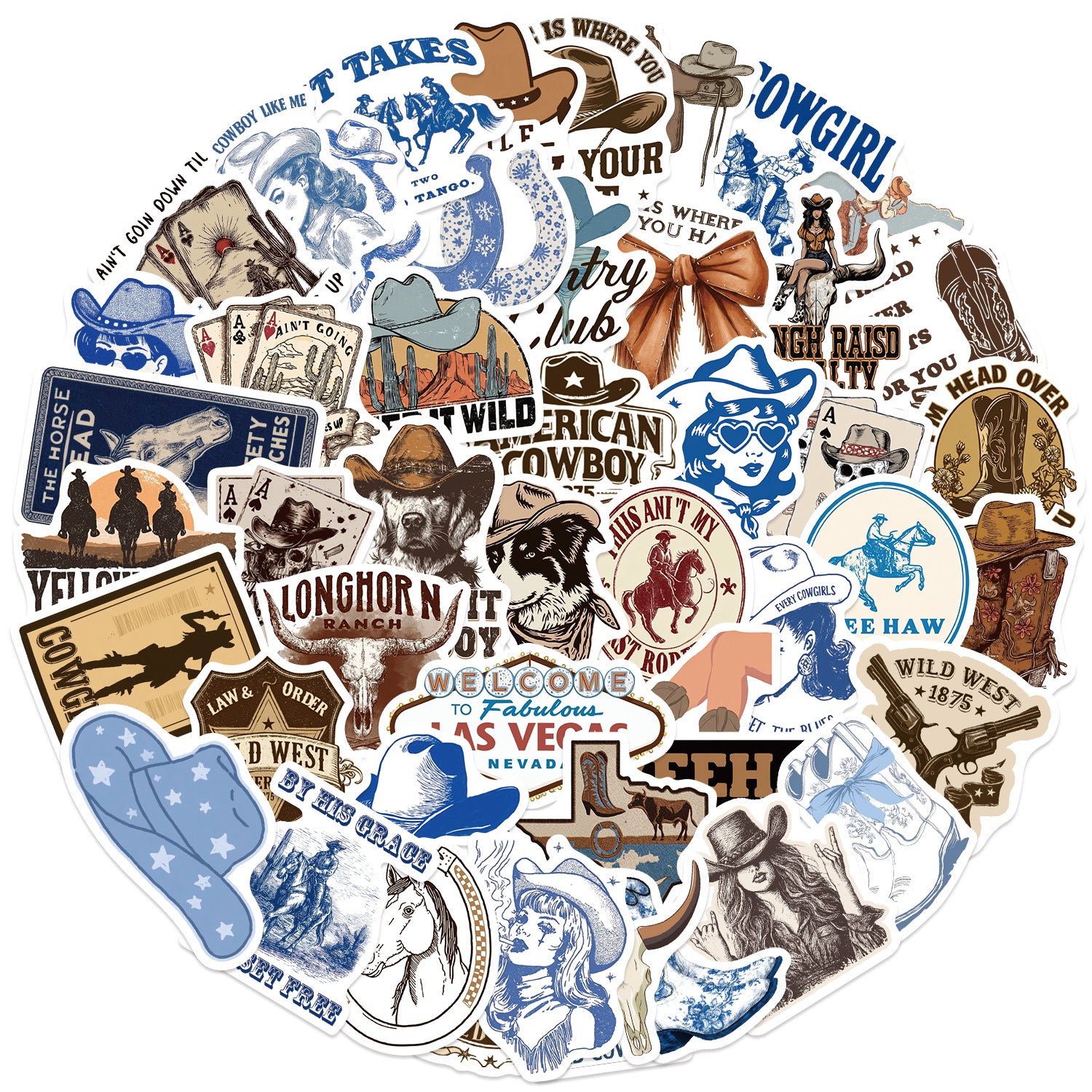 Wholesale 50pcs Cartoon Blue Brown Cowboy Graffiti Waterproof Vinyl Stickers