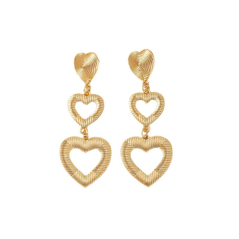 Wholesale Valentine's Day Alloy Textured Heart-shaped Long Earrings