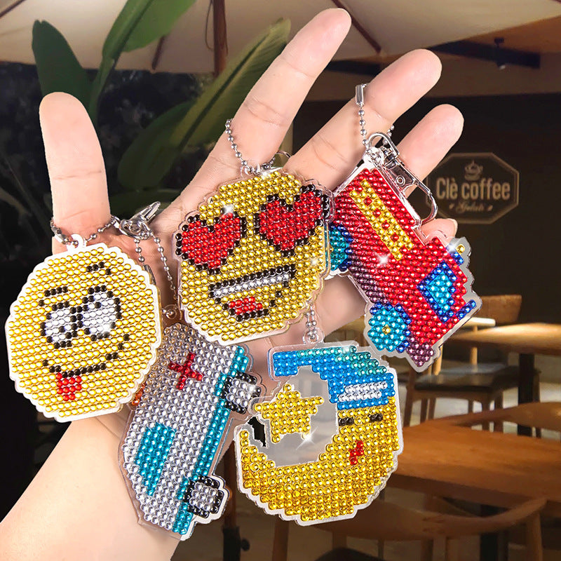 Wholesale Set of 4 DIY Acrylic Sticker Diamond Painting Rainbow Car Key Chain