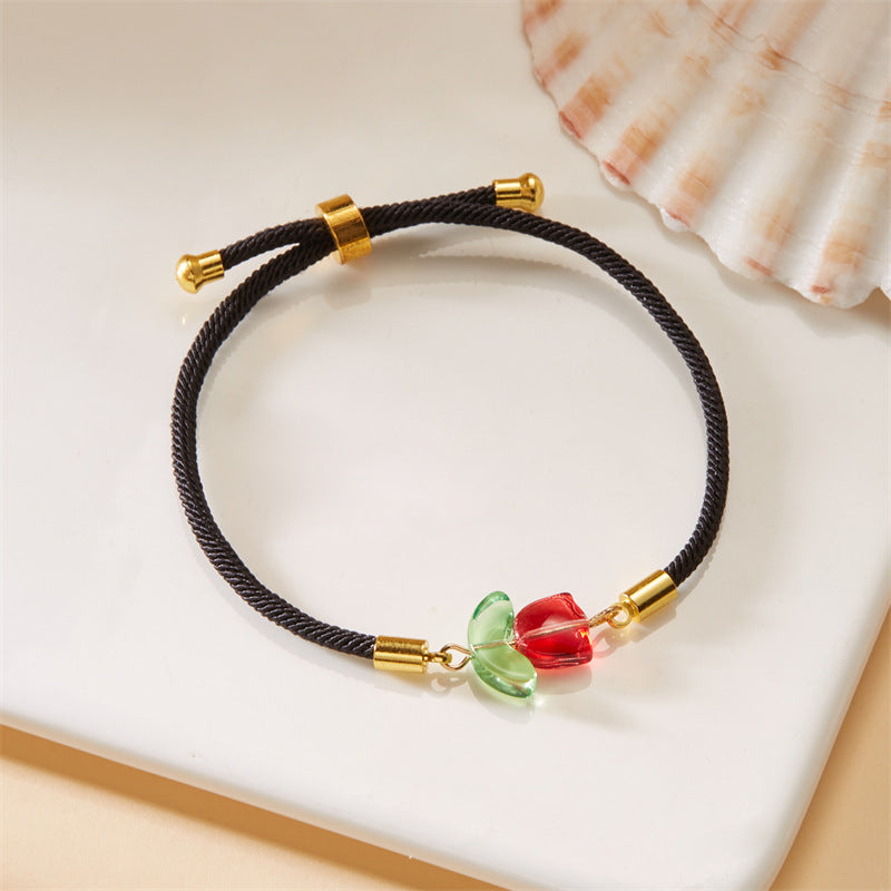 Wholesale Tulip bracelet black and red rope a pair of pull-out flower adjustable flower bracelet
