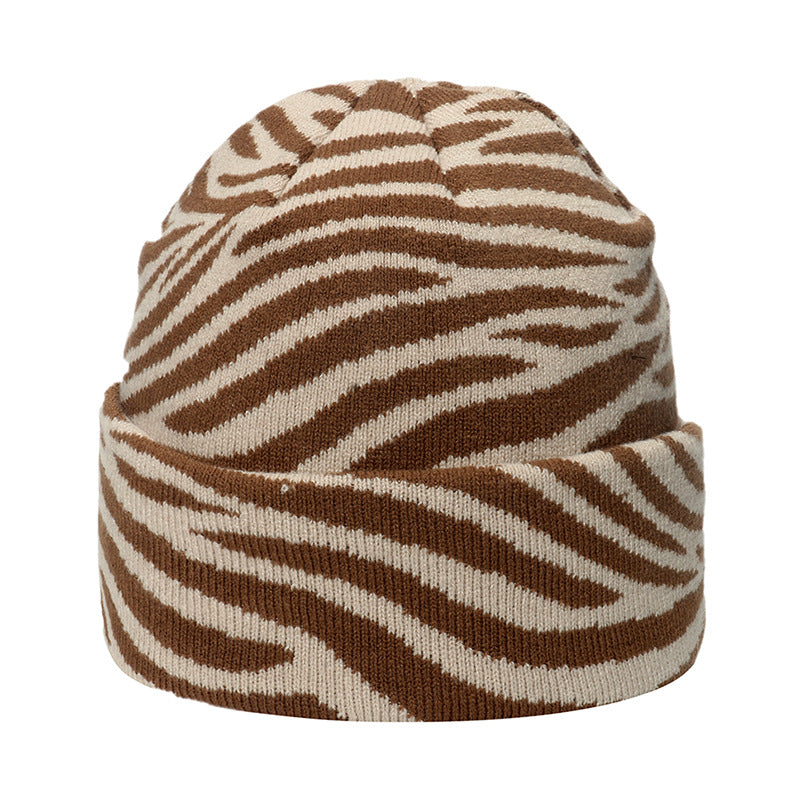 Wholesale Warm Casual All-match Striped Zebra Print Knitted Hat