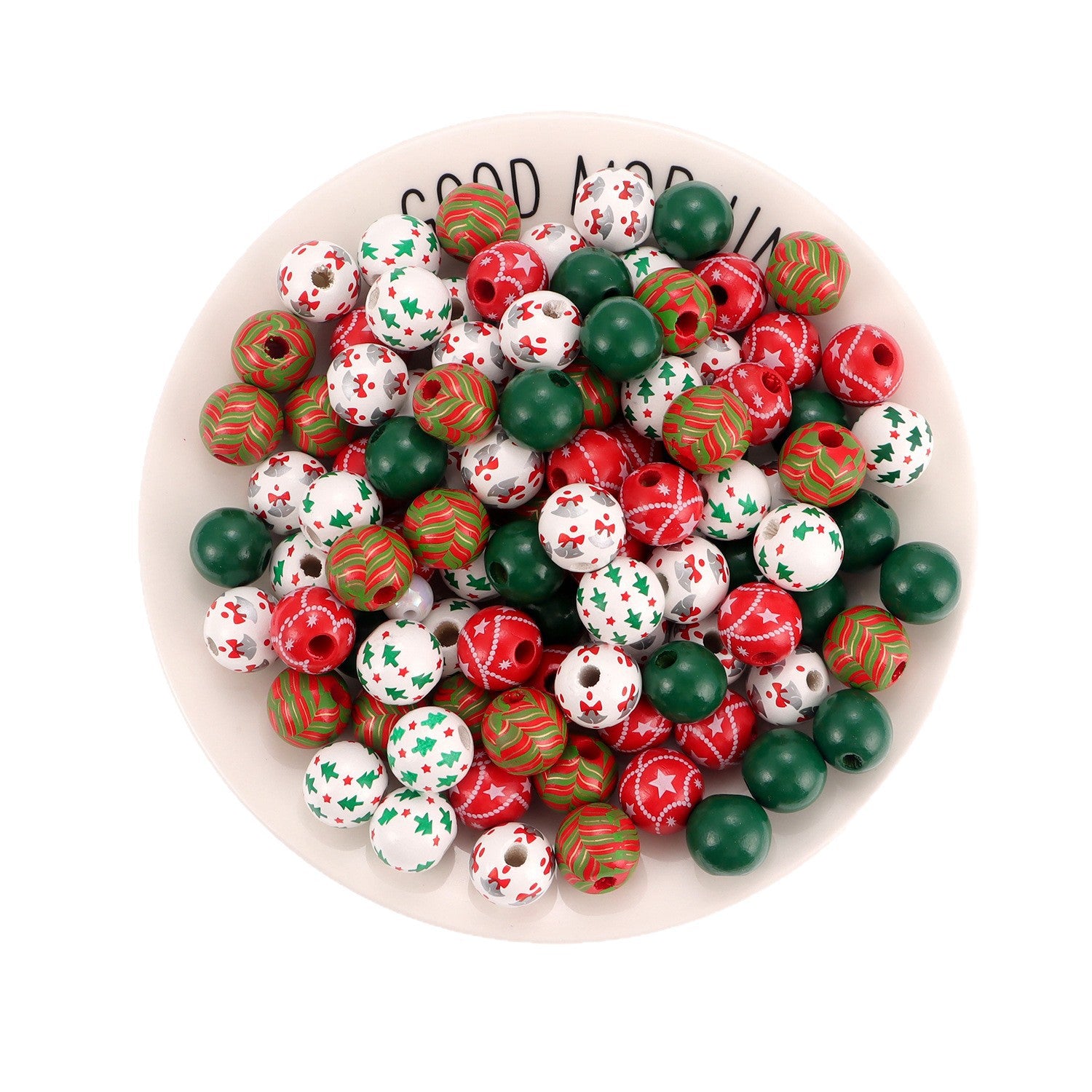 Wholesale Christmas Collection Candy Spiral Print Wooden Focal Print Silicone Beads