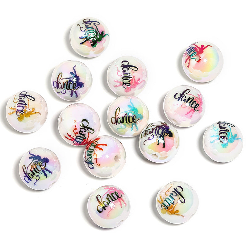 Wholesale 50pcs 20mm Acrylic UV Plated Dancer Printed Beads DIY Round Beads