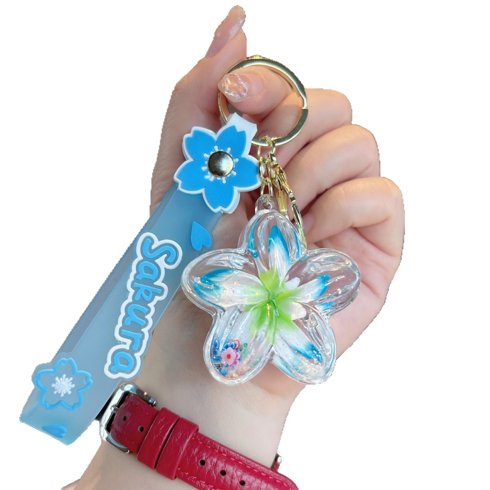 Wholesale Acrylic Liquid Sand Plumeria Keychain