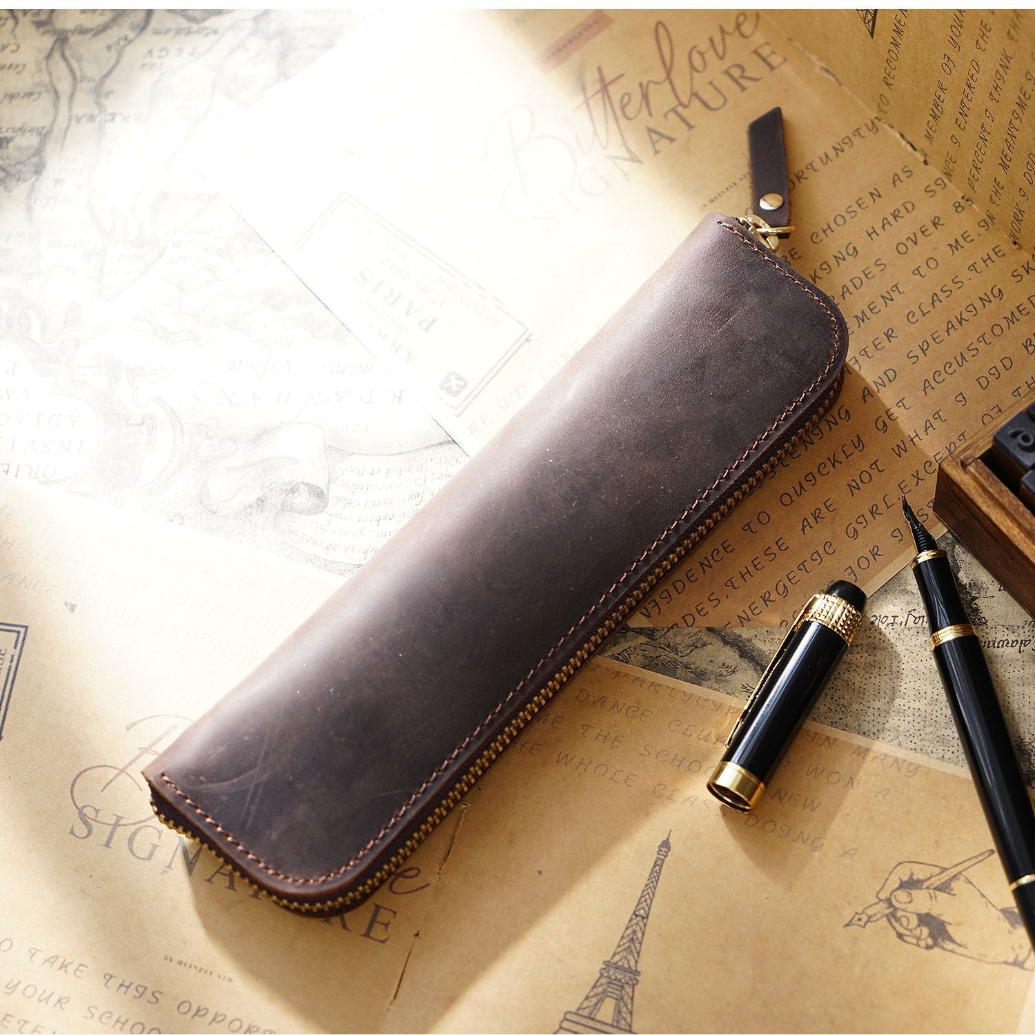 Wholesale Leather Zipper Zipper Mini Small Portable Simple Pen Bag