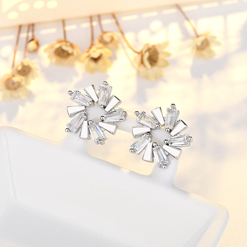 Wholesale Sterling Silver Needle Flower Copper Stud Earrings