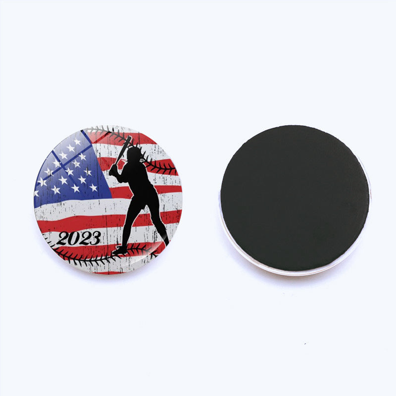 Al por mayor 25 mm Flag Bail Baseball Fridge Time Gema Gema Magnetic Glass Decorations