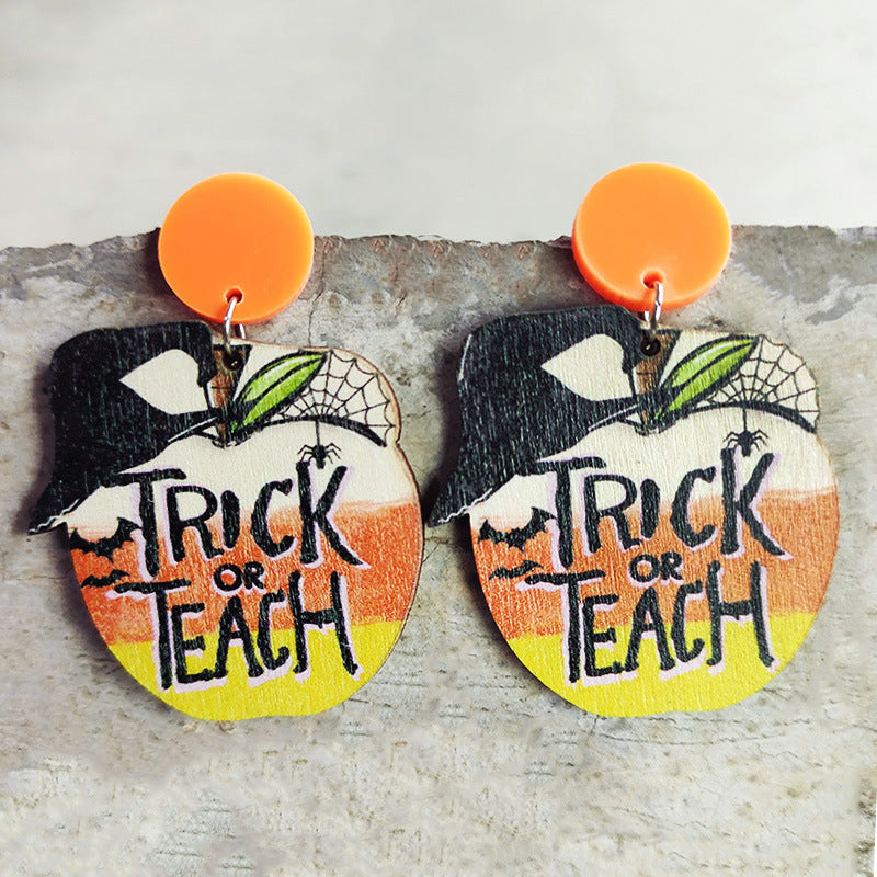 Wholesale 2pairs/pack Wooden Halloween Rainbow Pumpkin Earrings